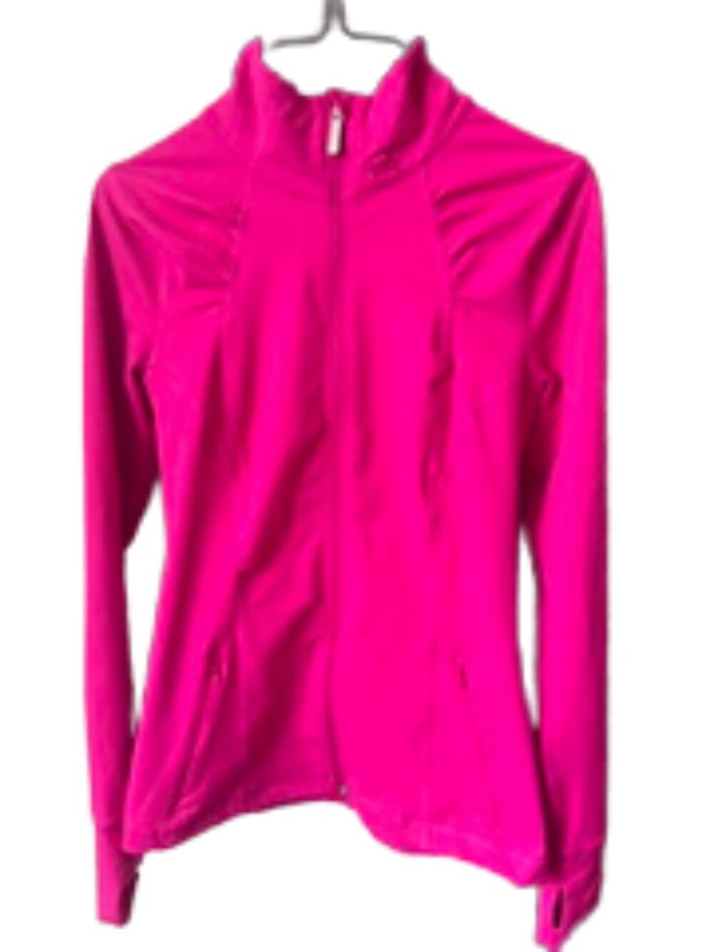 Under Armour Pink Full Zip Athleisure Jacket Thumb Holes Ruching Yoga Workout Sm - Picture 2 of 8